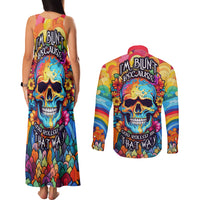 Floral Skull Couples Matching Tank Maxi Dress and Long Sleeve Button Shirts I'm Blunt because god rolled me that way - Wonder Print Shop