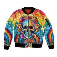 Floral Skull Sleeve Zip Bomber Jacket I'm Blunt because god rolled me that way - Wonder Print Shop