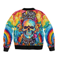 Floral Skull Sleeve Zip Bomber Jacket I'm Blunt because god rolled me that way - Wonder Print Shop