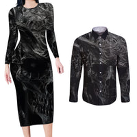 Horror Skull Couples Matching Long Sleeve Bodycon Dress and Long Sleeve Button Shirts Of course i'm going to hell i'm just here to pick you up - Wonder Print Shop