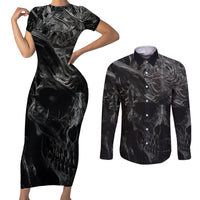 Horror Skull Couples Matching Short Sleeve Bodycon Dress and Long Sleeve Button Shirts Of course i'm going to hell i'm just here to pick you up - Wonder Print Shop