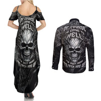 Horror Skull Couples Matching Summer Maxi Dress and Long Sleeve Button Shirts Of course i'm going to hell i'm just here to pick you up - Wonder Print Shop