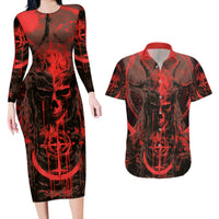 Demon Skull Couples Matching Long Sleeve Bodycon Dress and Hawaiian Shirt Welcome to Hell - Wonder Print Shop
