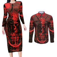 Demon Skull Couples Matching Long Sleeve Bodycon Dress and Long Sleeve Button Shirts Welcome to Hell - Wonder Print Shop