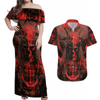 Demon Skull Couples Matching Off Shoulder Maxi Dress and Hawaiian Shirt Welcome to Hell - Wonder Print Shop