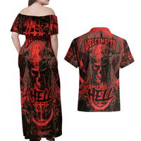 Demon Skull Couples Matching Off Shoulder Maxi Dress and Hawaiian Shirt Welcome to Hell - Wonder Print Shop