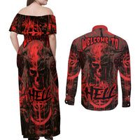 Demon Skull Couples Matching Off Shoulder Maxi Dress and Long Sleeve Button Shirts Welcome to Hell - Wonder Print Shop
