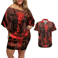 Demon Skull Couples Matching Off Shoulder Short Dress and Hawaiian Shirt Welcome to Hell - Wonder Print Shop