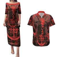 Demon Skull Couples Matching Puletasi Dress and Hawaiian Shirt Welcome to Hell - Wonder Print Shop