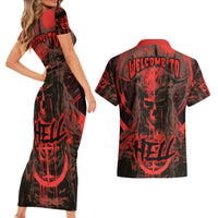 Demon Skull Couples Matching Short Sleeve Bodycon Dress and Hawaiian Shirt Welcome to Hell - Wonder Print Shop
