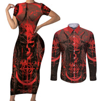 Demon Skull Couples Matching Short Sleeve Bodycon Dress and Long Sleeve Button Shirts Welcome to Hell - Wonder Print Shop