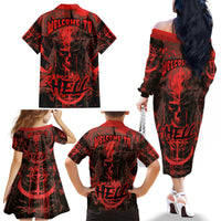 Demon Skull Family Matching Off Shoulder Long Sleeve Dress and Hawaiian Shirt Welcome to Hell - Wonder Print Shop