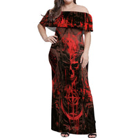 Demon Skull Off Shoulder Maxi Dress Welcome to Hell - Wonder Print Shop