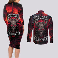 Demon Skull Couples Matching Long Sleeve Bodycon Dress and Long Sleeve Button Shirts You Better Pray I Don't Get Up - Wonder Print Shop