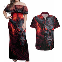 Demon Skull Couples Matching Off Shoulder Maxi Dress and Hawaiian Shirt You Better Pray I Don't Get Up - Wonder Print Shop