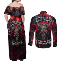 Demon Skull Couples Matching Off Shoulder Maxi Dress and Long Sleeve Button Shirts You Better Pray I Don't Get Up - Wonder Print Shop