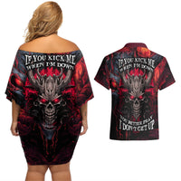 Demon Skull Couples Matching Off Shoulder Short Dress and Hawaiian Shirt You Better Pray I Don't Get Up - Wonder Print Shop