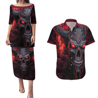 Demon Skull Couples Matching Puletasi Dress and Hawaiian Shirt You Better Pray I Don't Get Up - Wonder Print Shop