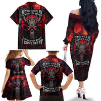 Demon Skull Family Matching Off Shoulder Long Sleeve Dress and Hawaiian Shirt You Better Pray I Don't Get Up - Wonder Print Shop