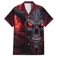 Demon skull Hawaiian shirt with red-and-black graphic, button front and camp collar