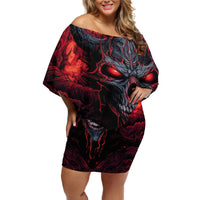Demon Skull Off Shoulder Short Dress You Better Pray I Don't Get Up - Wonder Print Shop
