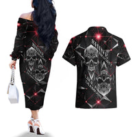 Diamond Skull Couples Matching Off The Shoulder Long Sleeve Dress and Hawaiian Shirt Shine Bright Like Diamond - Wonder Print Shop