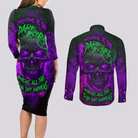 Horor Skull Couples Matching Long Sleeve Bodycon Dress and Long Sleeve Button Shirts Welcome to the Dark side - Wonder Print Shop