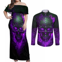 Horor Skull Couples Matching Off Shoulder Maxi Dress and Long Sleeve Button Shirts Welcome to the Dark side - Wonder Print Shop