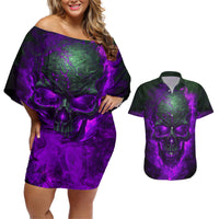 Horor Skull Couples Matching Off Shoulder Short Dress and Hawaiian Shirt Welcome to the Dark side - Wonder Print Shop