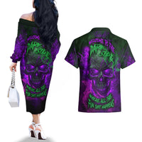 Horor Skull Couples Matching Off The Shoulder Long Sleeve Dress and Hawaiian Shirt Welcome to the Dark side - Wonder Print Shop