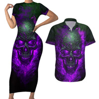 Horor Skull Couples Matching Short Sleeve Bodycon Dress and Hawaiian Shirt Welcome to the Dark side - Wonder Print Shop
