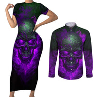 Horor Skull Couples Matching Short Sleeve Bodycon Dress and Long Sleeve Button Shirts Welcome to the Dark side - Wonder Print Shop