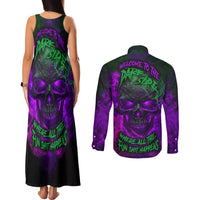 Horor Skull Couples Matching Tank Maxi Dress and Long Sleeve Button Shirts Welcome to the Dark side - Wonder Print Shop