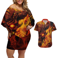 Fire Skull Couples Matching Off Shoulder Short Dress and Hawaiian Shirt You inspire my Inner serial Killed - Wonder Print Shop