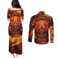 Fire Skull Couples Matching Puletasi Dress and Long Sleeve Button Shirts You inspire my Inner serial Killed - Wonder Print Shop