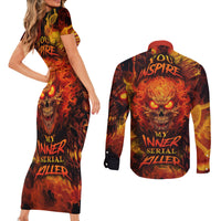 Fire Skull Couples Matching Short Sleeve Bodycon Dress and Long Sleeve Button Shirts You inspire my Inner serial Killed - Wonder Print Shop
