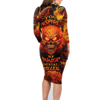 Fire Skull Family Matching Long Sleeve Bodycon Dress and Hawaiian Shirt You inspire my Inner serial Killed - Wonder Print Shop