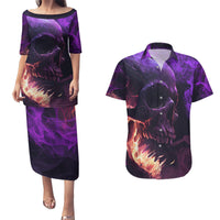 Fire Skull Couples Matching Puletasi Dress and Hawaiian Shirt The Only Thing That Can Stop Me Is Me - Wonder Print Shop