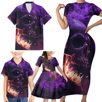 Fire Skull Family Matching Short Sleeve Bodycon Dress and Hawaiian Shirt The Only Thing That Can Stop Me Is Me - Wonder Print Shop