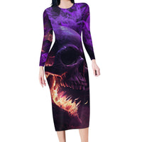 Fire Skull Long Sleeve Bodycon Dress The Only Thing That Can Stop Me Is Me - Wonder Print Shop