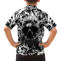 Skull Family Matching Off Shoulder Long Sleeve Dress and Hawaiian Shirt Inequitable Spirit - Wonder Print Shop