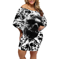 Skull Off Shoulder Short Dress Inequitable Spirit - Wonder Print Shop