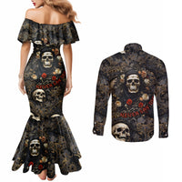 skull-roses-couples-matching-mermaid-dress-and-long-sleeve-button-shirts-never-say-die