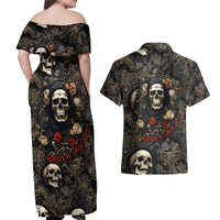 Skull Roses Couples Matching Off Shoulder Maxi Dress and Hawaiian Shirt Never Say Die - Wonder Print Shop