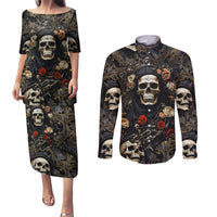 Skull Roses Couples Matching Puletasi Dress and Long Sleeve Button Shirts Never Say Die - Wonder Print Shop