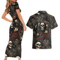 Skull Roses Couples Matching Short Sleeve Bodycon Dress and Hawaiian Shirt Never Say Die - Wonder Print Shop