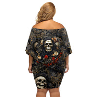 Skull Roses Family Matching Off Shoulder Short Dress and Hawaiian Shirt Never Say Die - Wonder Print Shop