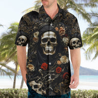 Men's dark skull and rose Hawaiian shirt, short sleeves, button front