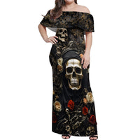 Skull Roses Off Shoulder Maxi Dress Never Say Die - Wonder Print Shop