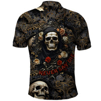 Skull Roses Polo Shirt Never Say Die - Wonder Print Shop
